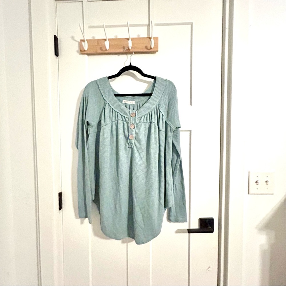 We The Free Light sage green Henley Blouse